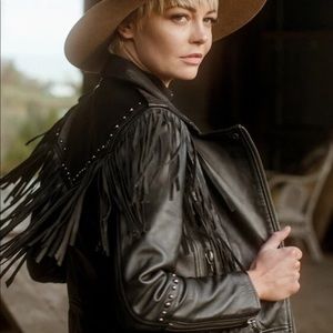 NWT Spell and the Gypsy Designs Collective Teadora Leather Fringe Jacket Black S